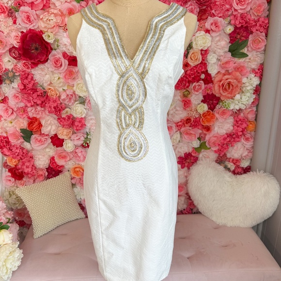 Just Taylor | Mini White Dress with Gold/Silver Detail - Picture 1 of 4